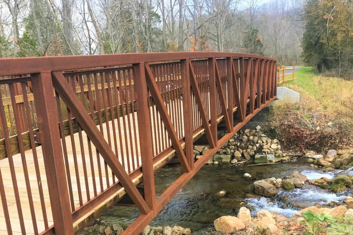 A wooden bridge over the river