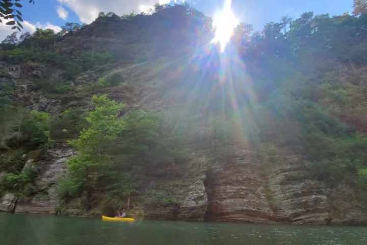 a close up of a hillside next to a body of water