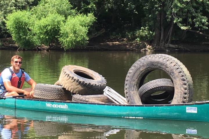 A canoe with tires